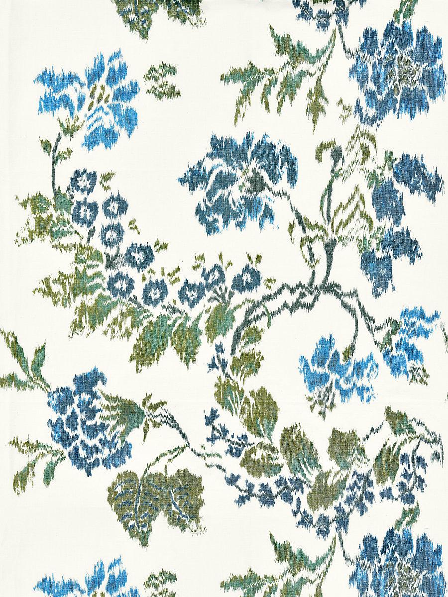 Scalamandre Kew Gardens Warp Print Blues On Ivory Fabric