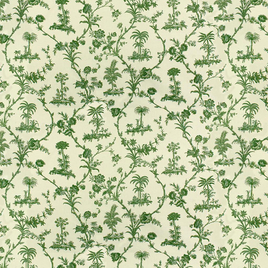 Brunschwig & Fils WEST INDIES TOILE COTTON PRINT GREEN ON WHITE Fabric