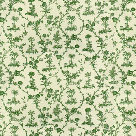Brunschwig & Fils WEST INDIES TOILE COTTON PRINT GREEN ON WHITE Fabric