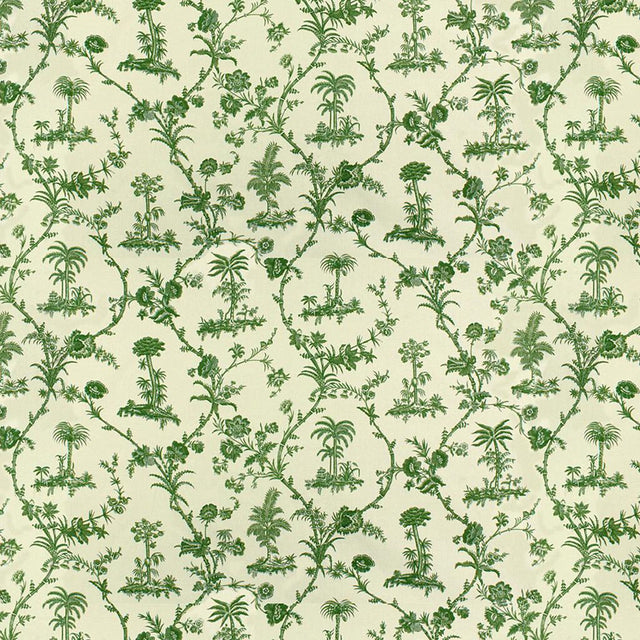Brunschwig & Fils WEST INDIES TOILE COTTON PRINT GREEN ON WHITE Fabric