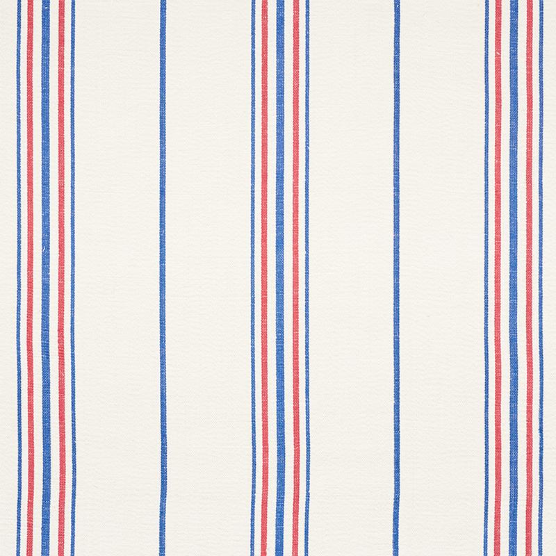 Schumacher Scarset Stripe Blue  & Red Fabric