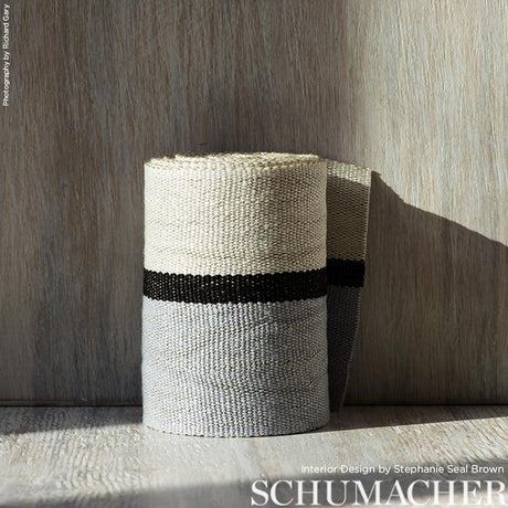 Schumacher Ile Saint-Louis Wide Tape White Black & Silvery Blue Trim