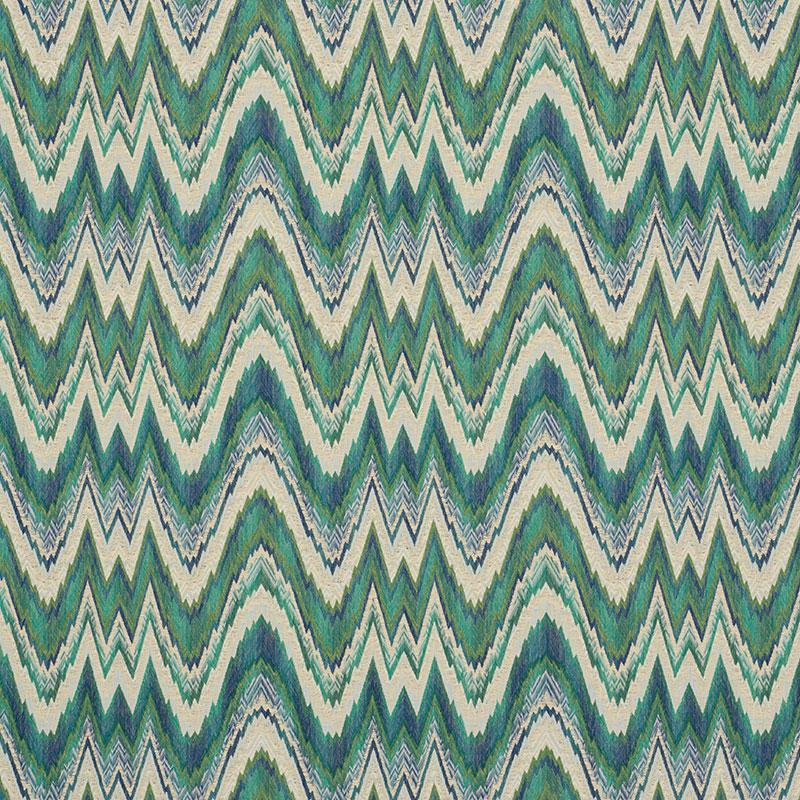 Schumacher Valkyrie Flame Stitch Emerald & Peacock Fabric