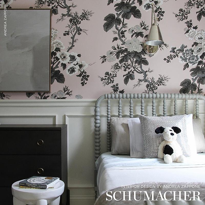 Schumacher Pyne Hollyhock Blush Wallpaper
