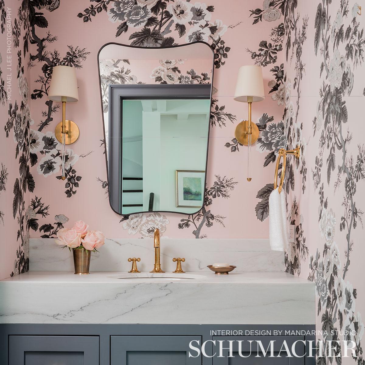 Schumacher Pyne Hollyhock Blush Wallpaper