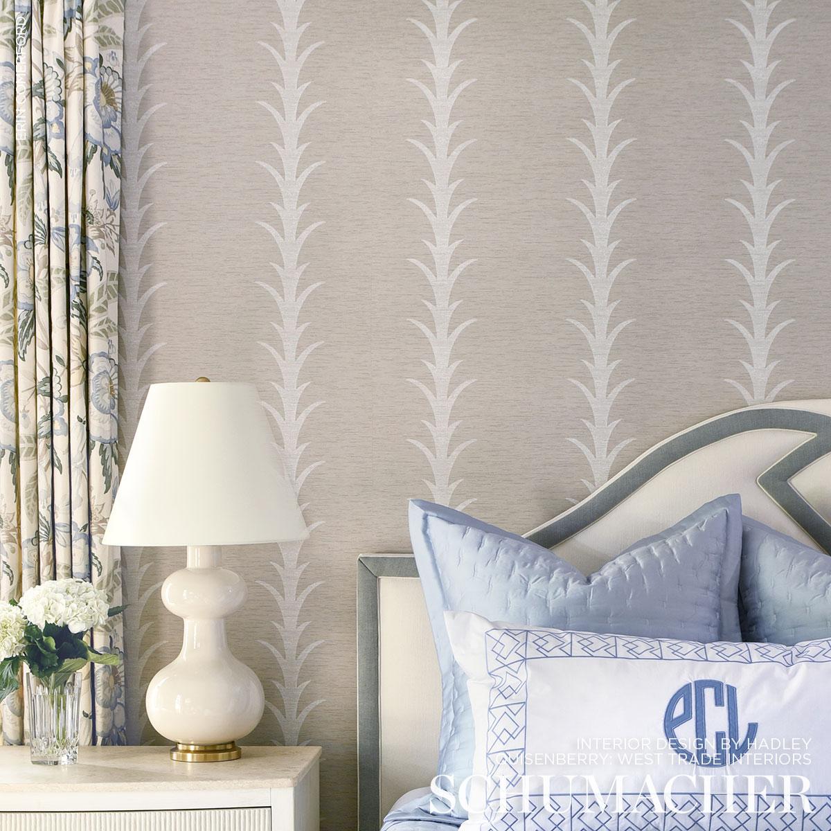 Schumacher Acanthus Stripe Vinyl Limestone Wallpaper