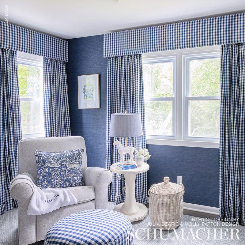 Schumacher Elton Cotton Check Navy Fabric