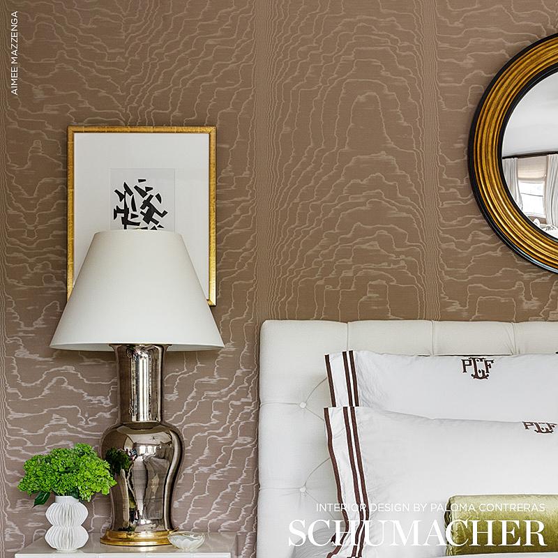 Schumacher Moiré Wallcovering Fawn Wallpaper