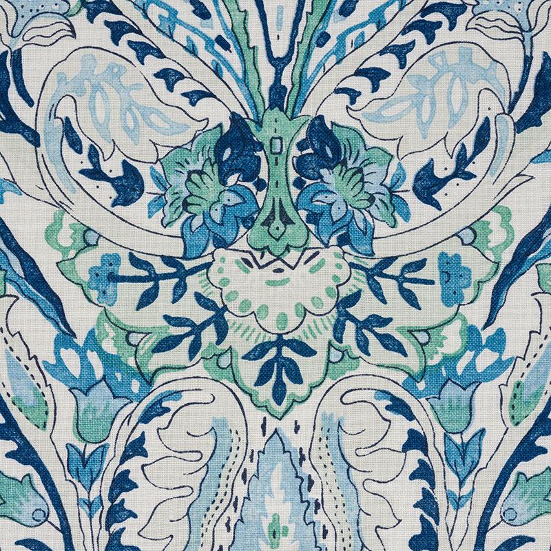 Schumacher Layla Paisley Blue & Green Fabric