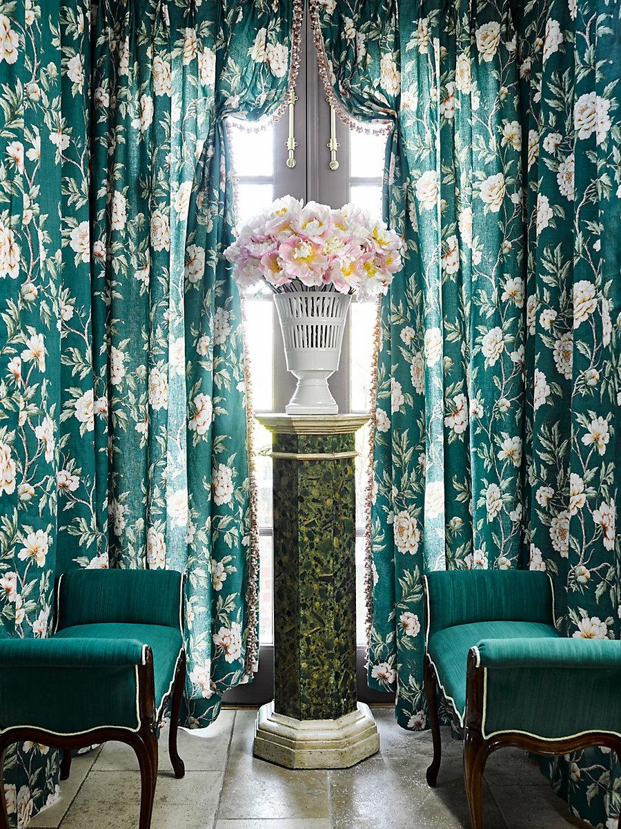 Scalamandre Peonia Linen Print Sunlight Fabric