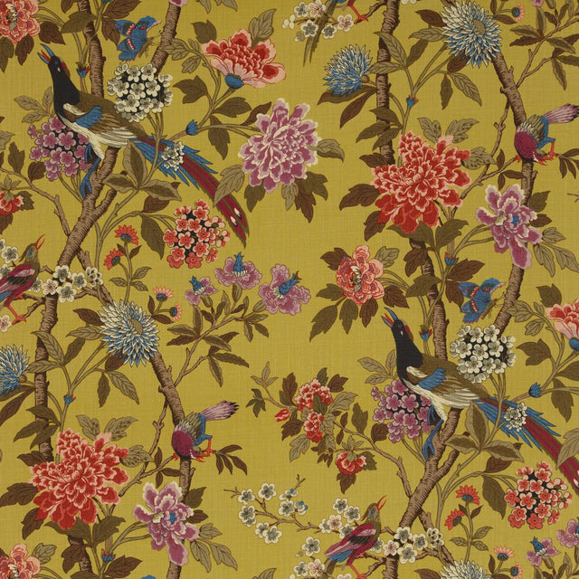 G P & J Baker HYDRANGEA BIRD OCHRE Fabric