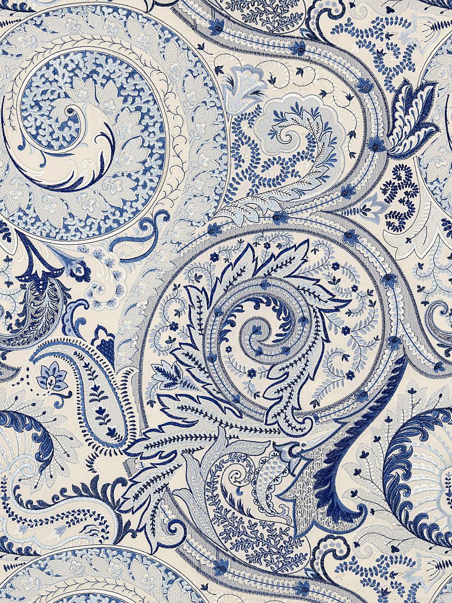 Scalamandre Malabar Paisley Embroidery Porcelain Fabric