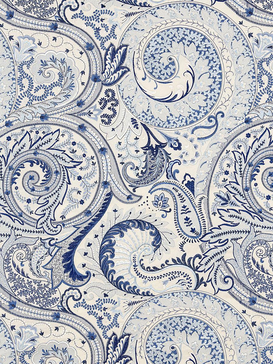 Scalamandre Malabar Paisley Embroidery Porcelain Fabric
