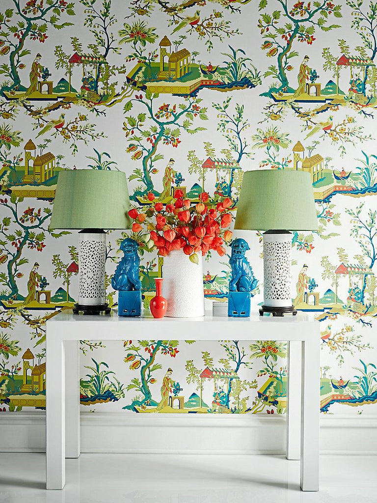 Scalamandre CH'IN LING MULTICOLOR ON IVORY Wallpaper