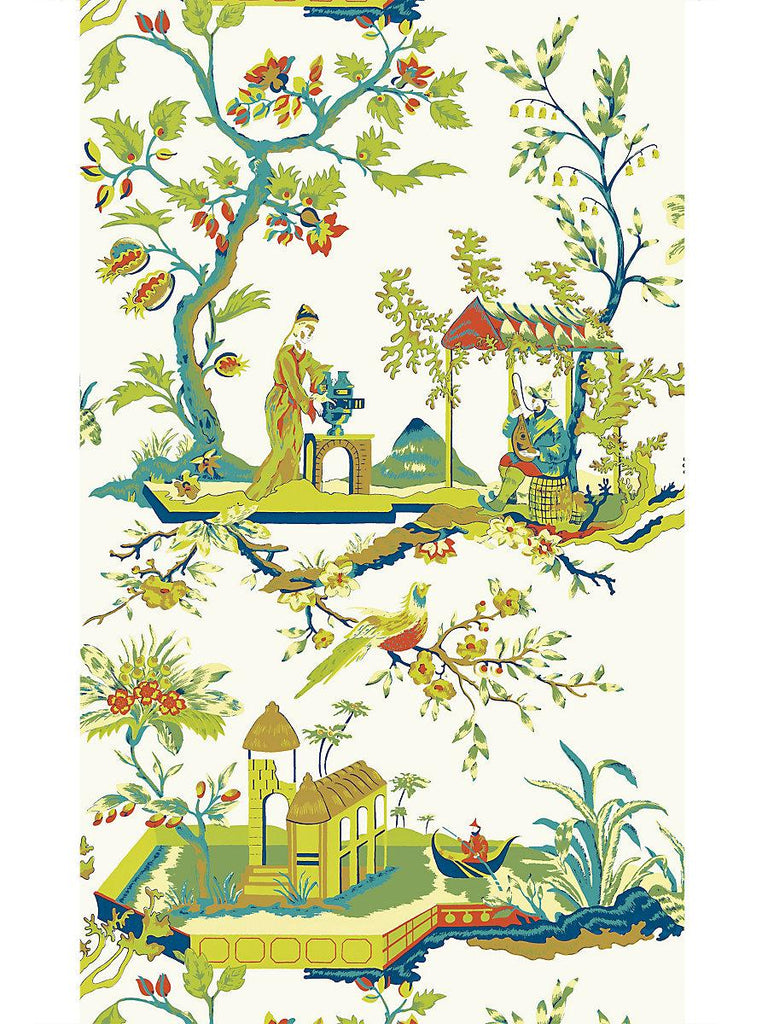 Scalamandre CH'IN LING MULTICOLOR ON IVORY Wallpaper