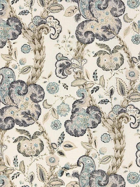 Scalamandre Cumbria Hand Block Print Smoke On Ivory Fabric