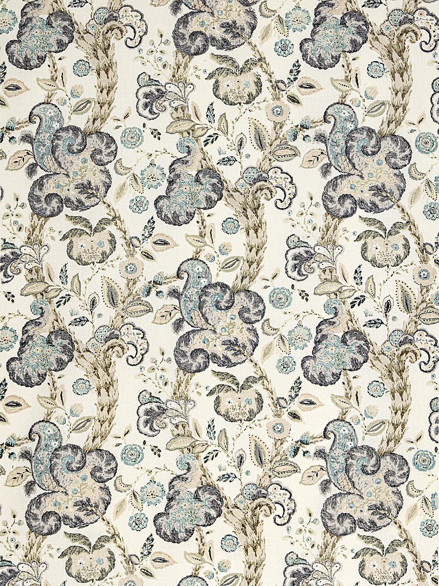 Scalamandre Cumbria Hand Block Print Smoke On Ivory Fabric