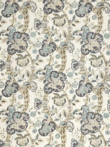 Scalamandre Cumbria Hand Block Print Smoke On Ivory Fabric