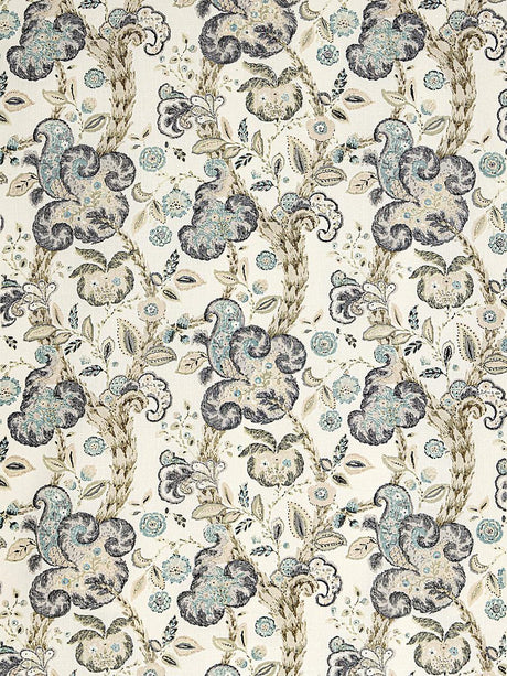 Scalamandre Cumbria Hand Block Print Smoke On Ivory Fabric
