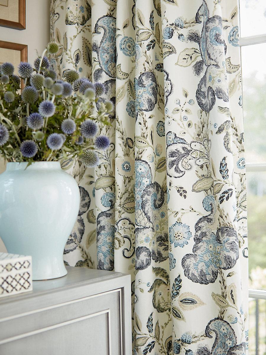 Scalamandre Cumbria Hand Block Print Smoke On Ivory Fabric