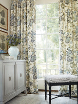 Scalamandre Cumbria Hand Block Print Smoke On Ivory Fabric