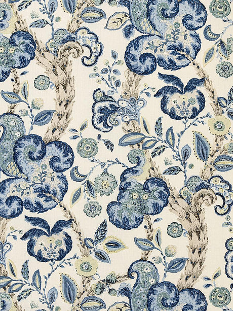 Scalamandre Cumbria Hand Block Print China Blue On Ivory Fabric