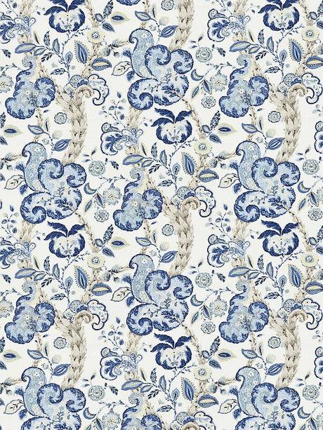 Scalamandre Cumbria Hand Block Print China Blue On Ivory Fabric