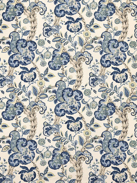 Scalamandre Cumbria Hand Block Print China Blue On Ivory Fabric