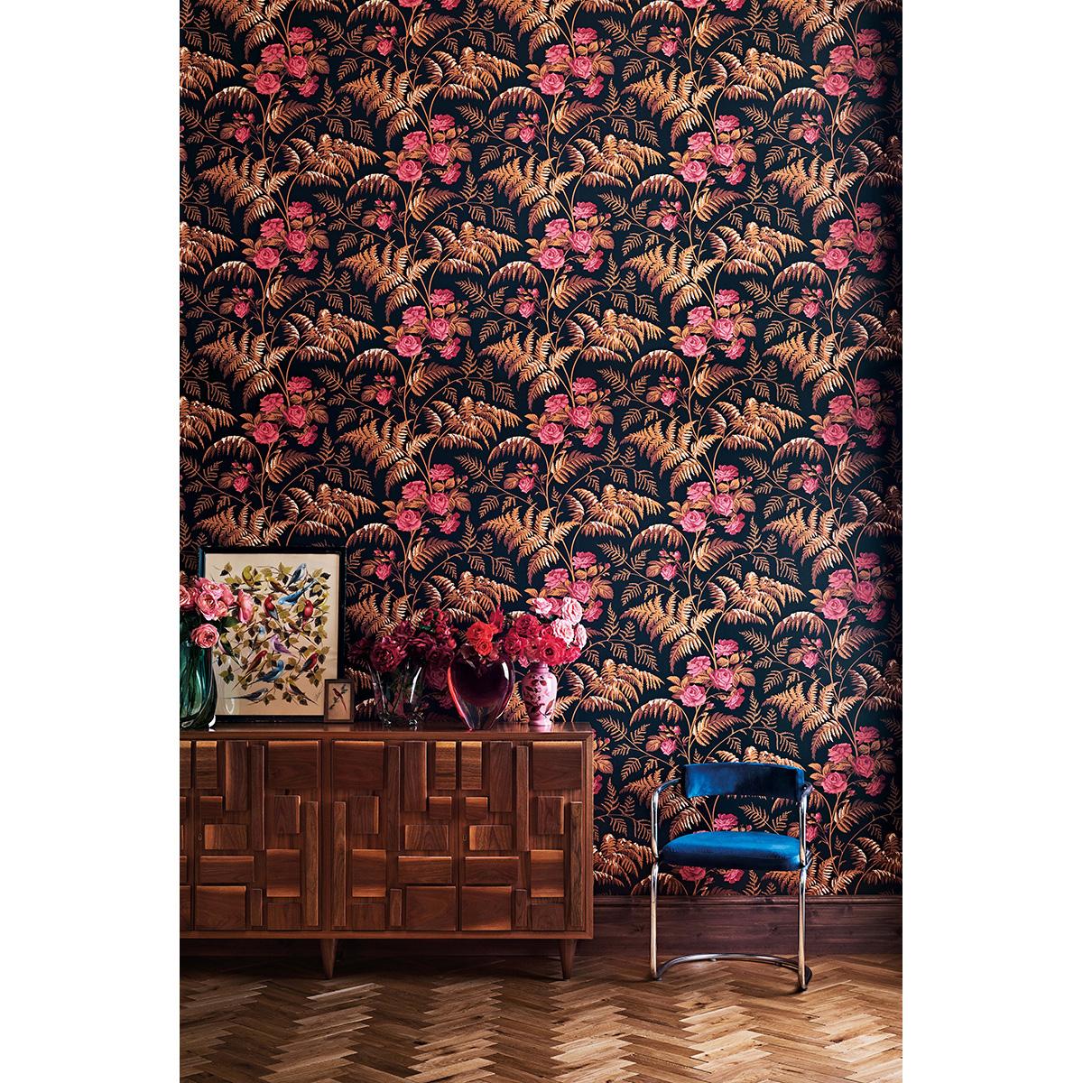 Cole & Son ROSE CERISE/B ORANGE/BLACK Wallpaper