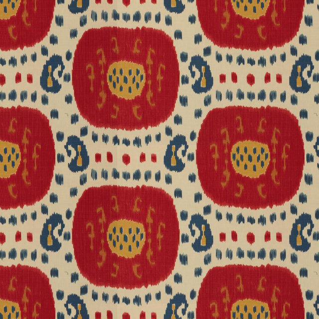 Brunschwig & Fils SAMARKAND COTTON AND LINEN PRINT POMPEIAN RED/OXFORD BLUE Fabric