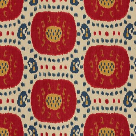 Brunschwig & Fils SAMARKAND COTTON AND LINEN PRINT POMPEIAN RED/OXFORD BLUE Fabric