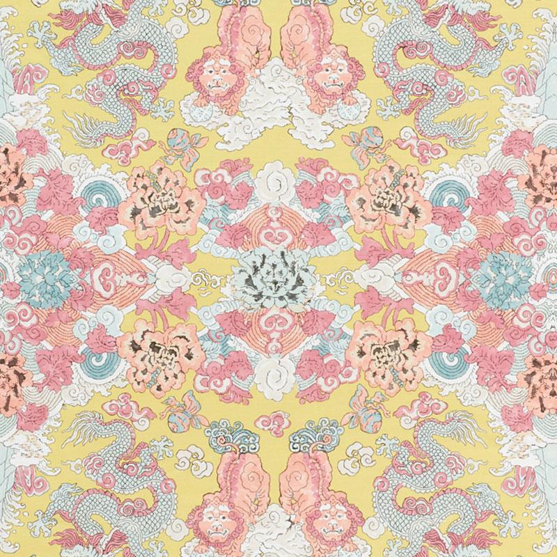 Schumacher Magic Mountain Dragon Yellow Fabric