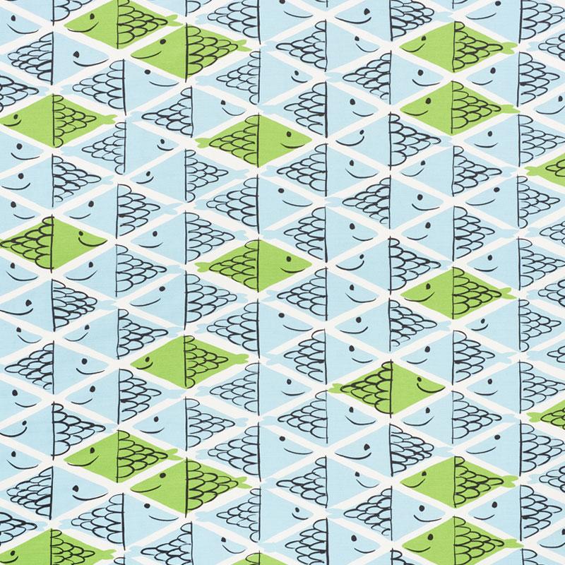 Schumacher Fish School Aqua & Leaf Fabric