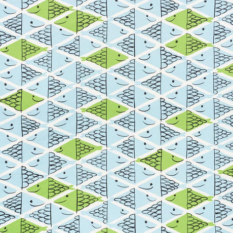 Schumacher Fish School Aqua & Leaf Fabric