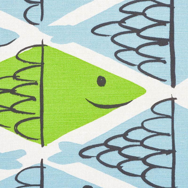 Schumacher Fish School Aqua & Leaf Fabric
