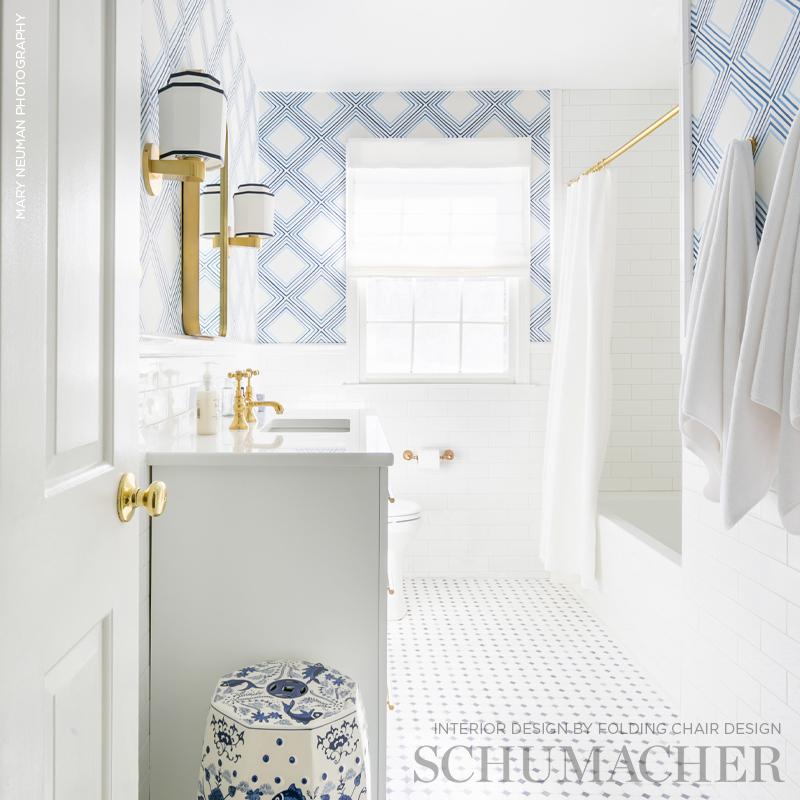 Schumacher Square Dance Blue Wallpaper