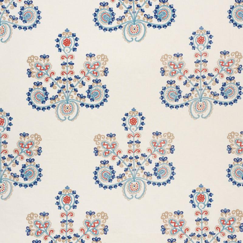 Schumacher Estrella Embroidery Indigo Spice Fabric