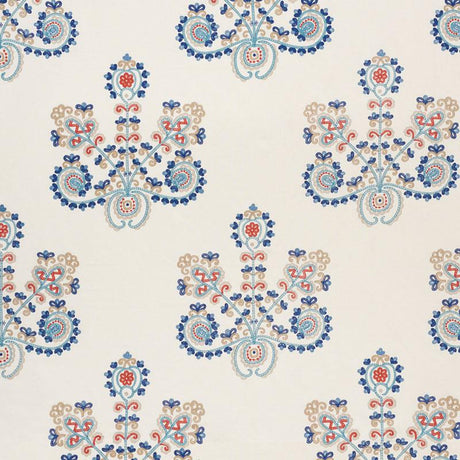Schumacher Estrella Embroidery Indigo Spice Fabric