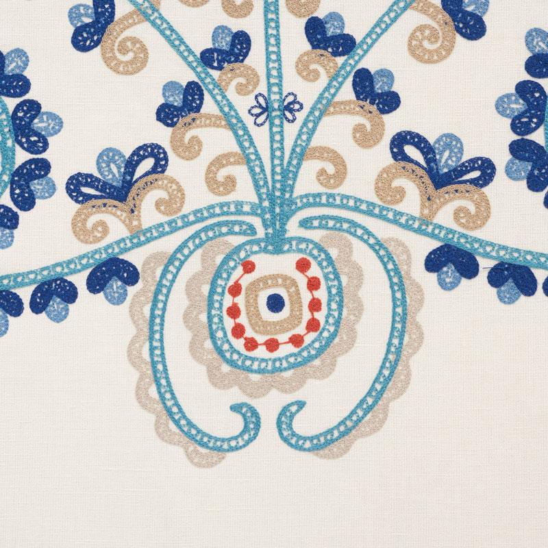 Schumacher Estrella Embroidery Indigo Spice Fabric
