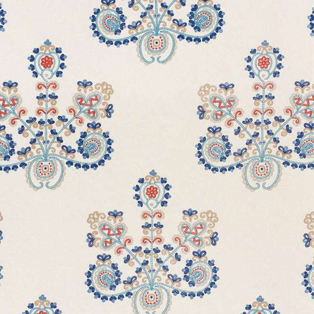 Schumacher Estrella Embroidery Indigo Spice Fabric