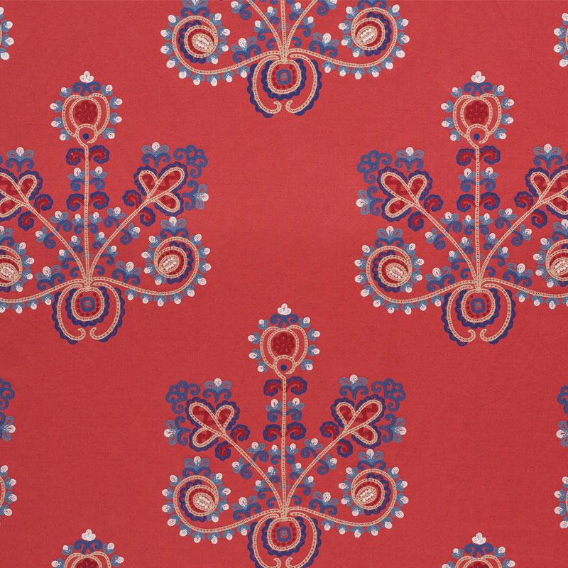 Schumacher Estrella Embroidery Vermilion Fabric