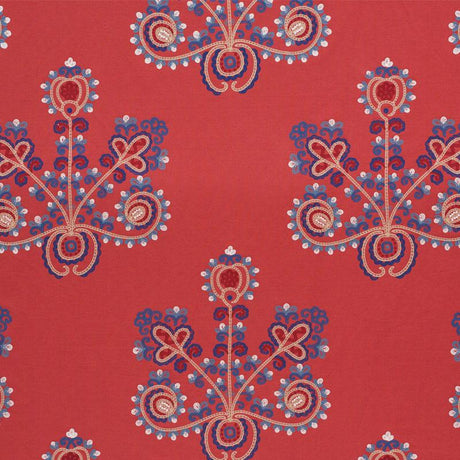 Schumacher Estrella Embroidery Vermilion Fabric