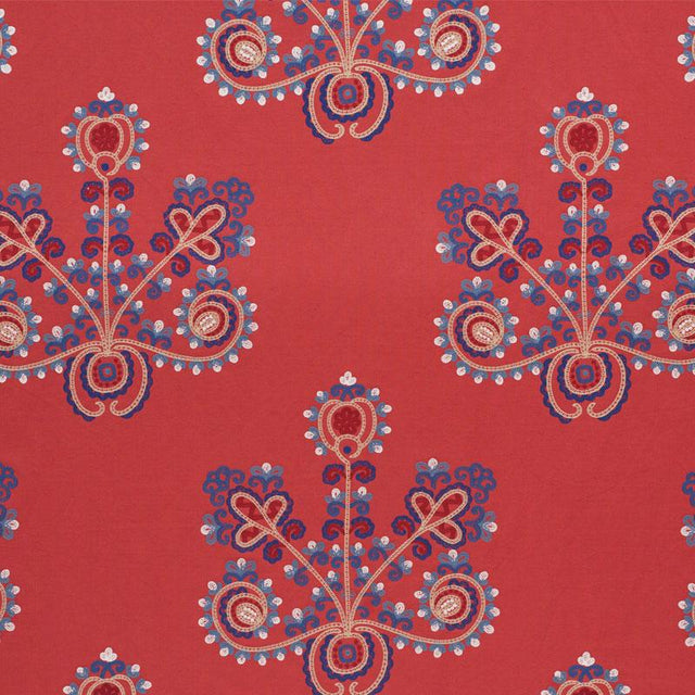 Schumacher Estrella Embroidery Vermilion Fabric