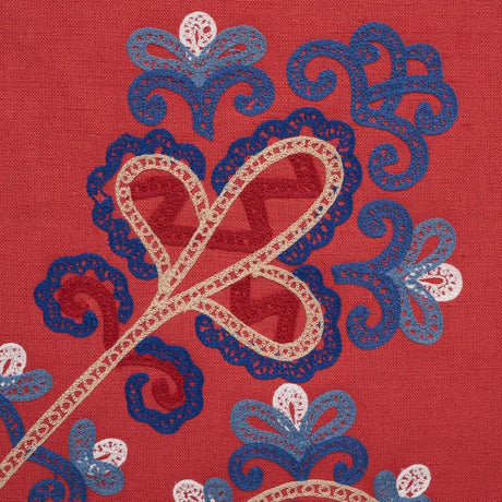 Schumacher Estrella Embroidery Vermilion Fabric