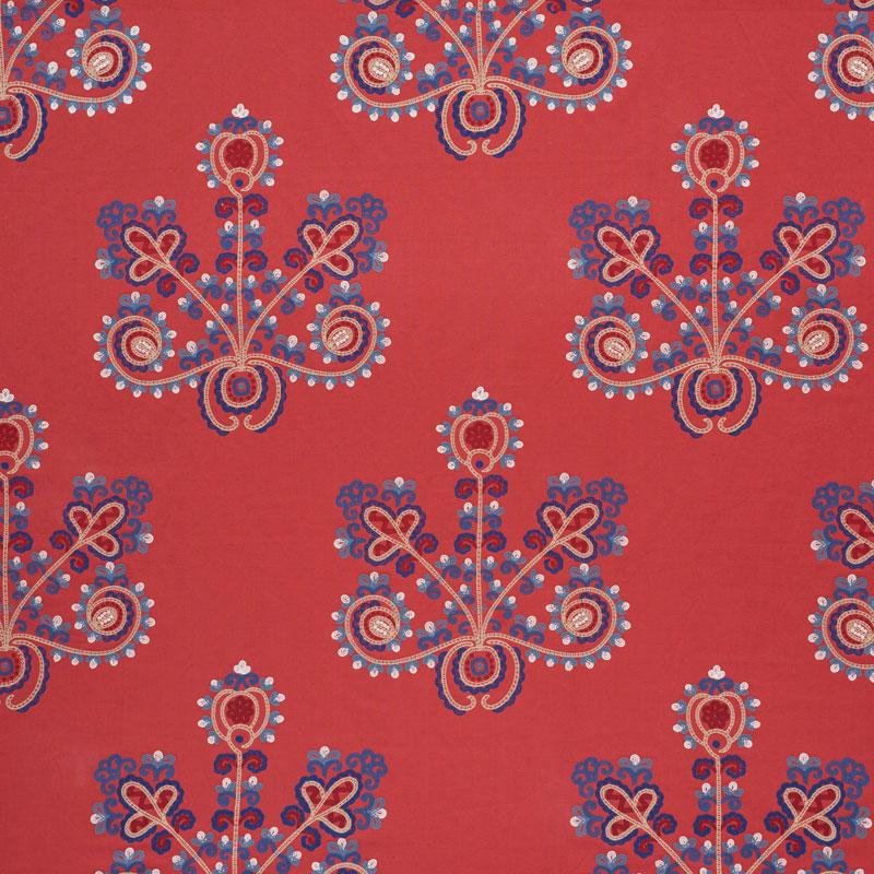 Schumacher Estrella Embroidery Vermilion Fabric