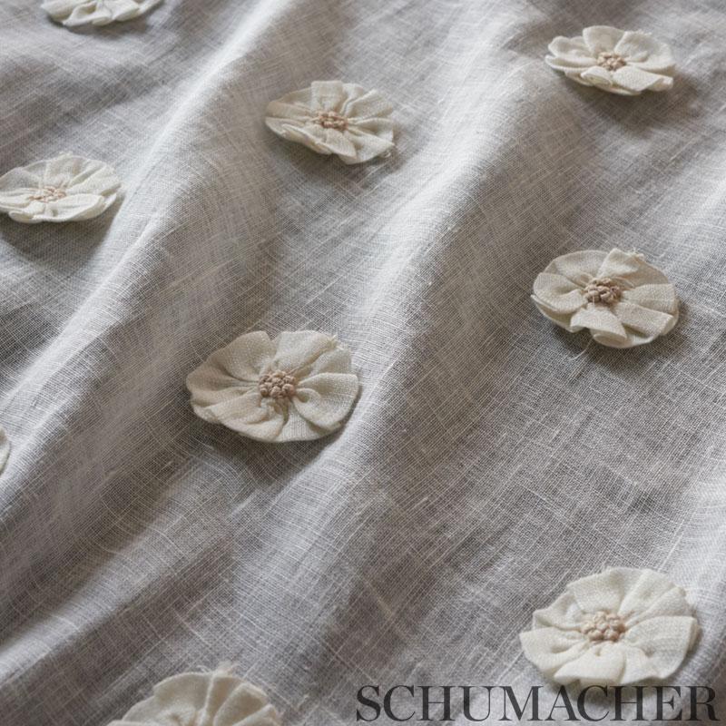 Schumacher Button Flower Sheer Ivory Fabric