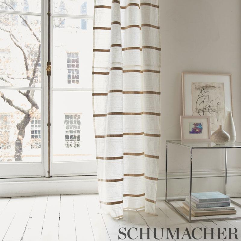 Schumacher Stripe Appliqu Sheer Tan Fabric
