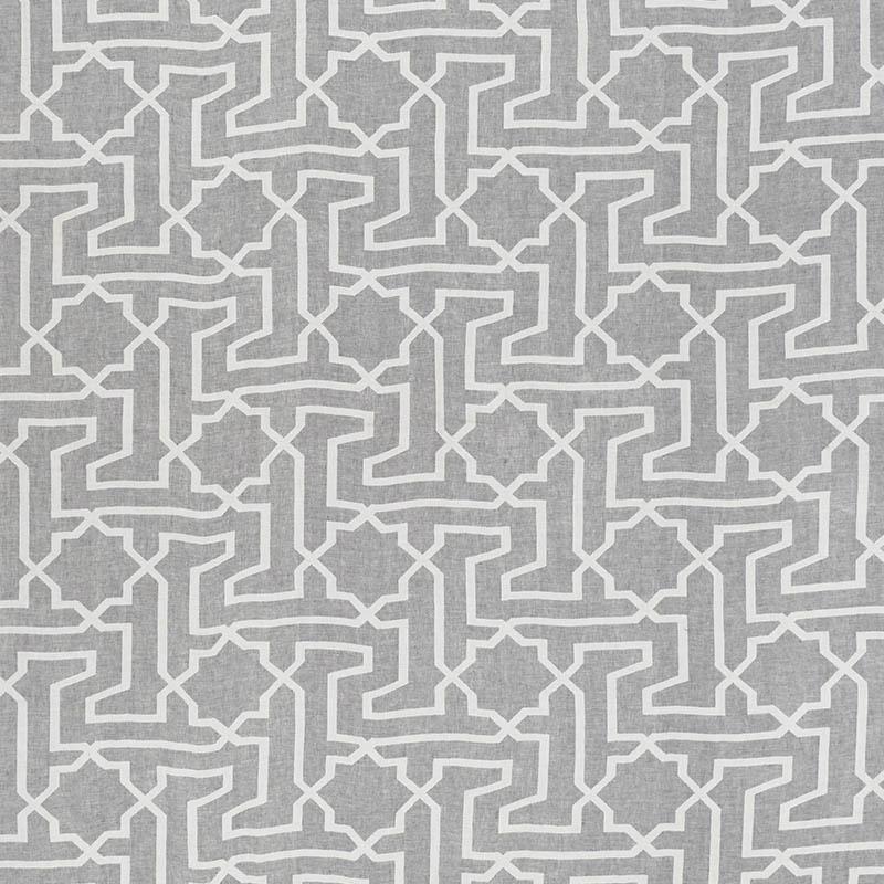 Schumacher Arabesque Maze Sheer Grey Fabric