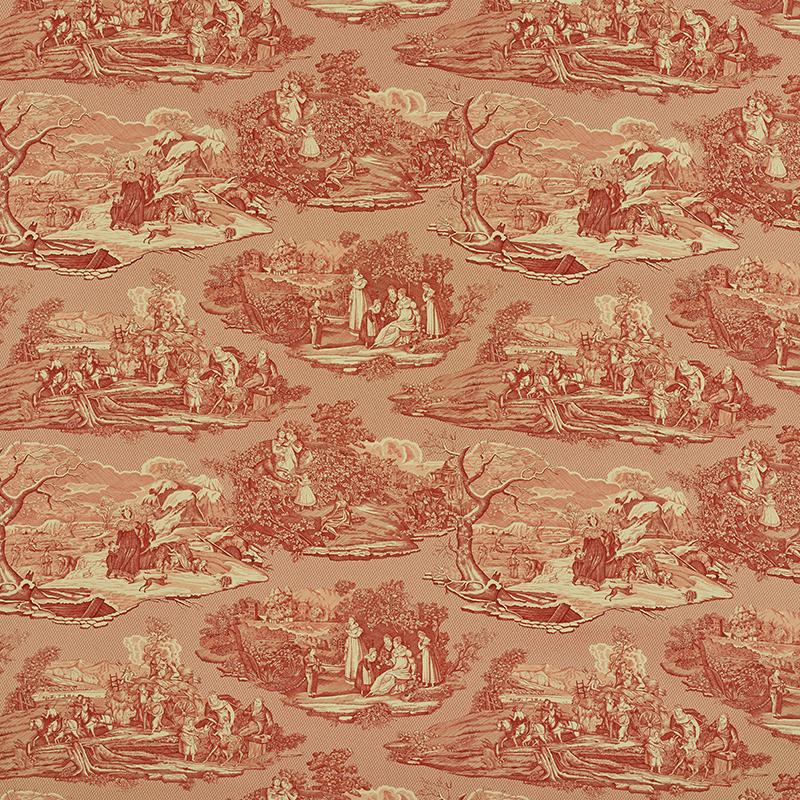 Schumacher Four Seasons Toile Document Red Fabric