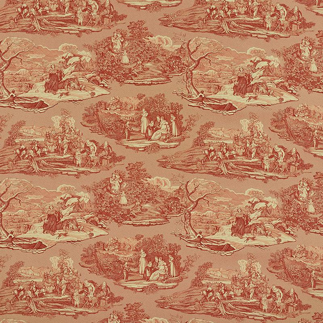 Schumacher Four Seasons Toile Document Red Fabric